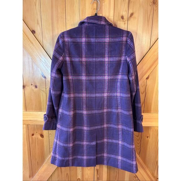 Isaac Mizrahi Lined Wool Blend Button Up Purple Plaid Coat Size Small (5543) - Picture 8 of 9